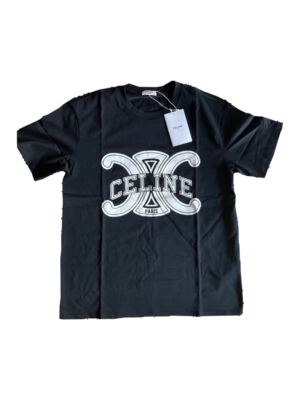 Celine Black Short Sleeve T-Shirt with White Logo